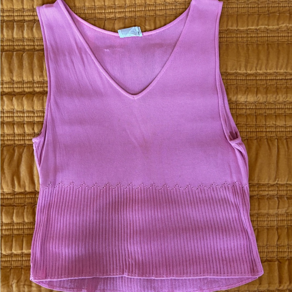 Philosophy di Alberta Ferretti Italian Knit Tank Pink Ribbed Detail - Size M